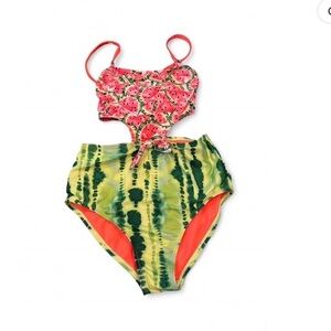 Break N Swim Girls Watermelon Color Change Cutout One Piece Swimsuit Size 12